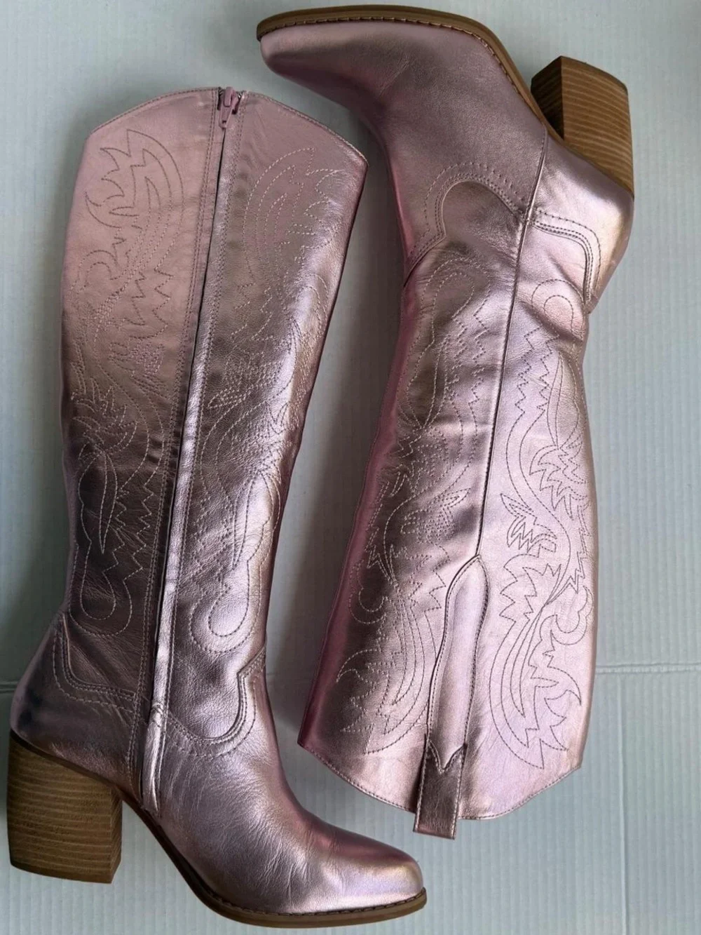 Gianni Bini Metallic Pink Western Knee-High Boots